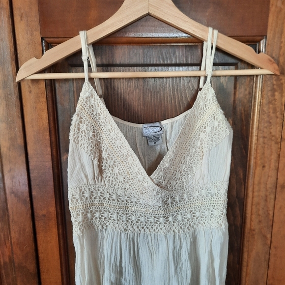 Vintage Y2K Rave 100% Cotton Boho Festival Cream Crochet Tunic Tank Top Size M - Picture 2 of 9